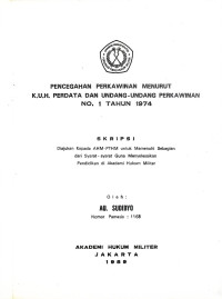 Skripsi : Pencegahan Perkawinan Menurut K.U.H. Perdata Dan Undang-Undang Perkawinan No 1 Tahun 1974