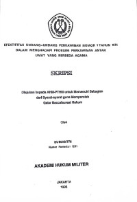 Skripsi : Efektifitas Undang-Undang Perkawinan Nomor 1 Tahun 1974 Dalam Menghadapai Problem Perkawinan Antar Umat Yang Berbeda Agama