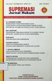 Jurnal Hukum SUPREMASI (Vol. IV No. 1 - Oktober 2010 - Maret 2011) : Aktualisasi Keadilan Hukum Melalui Analisis Normatif dan Sosiologis