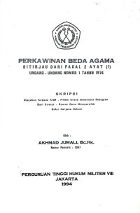 Skripsi : Perkawinan Beda Agama Ditinjau Dari Pasal 2 Ayat (1) Undang-Undang Nomor 1 Tahun 1974