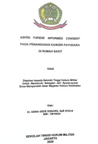 Tesis : Aspek Yuridis Informed Consent Pada Penanganan Kanker Payudara di Rumah Sakit